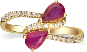 10K Yellow Gold Mozambique Genuine Ruby Ring with Diamonds for Women | Ethically, Authentically & Organically Sourced (Pear-Cut) Shaped Ruby Hand-Crafted Jewelry for Her | Ruby Ring for Women