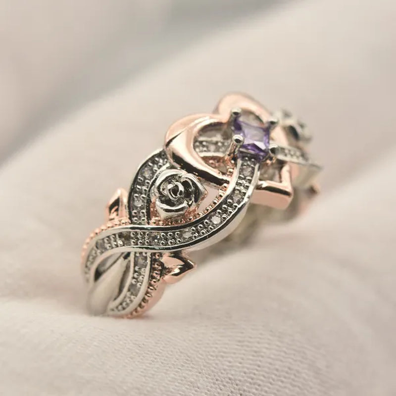 New Rose Princess Square Ring European and American Love Shape Ring Bride Wedding Marriage Ring Size 5-11