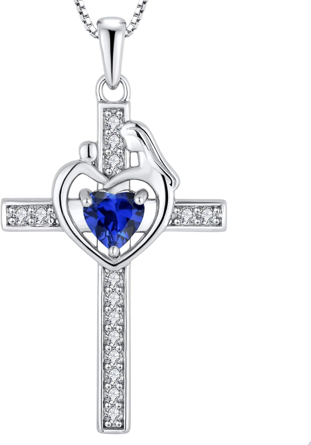 Mom Cross Necklace 925 Sterling Silver Mother Pendant Birthstone Mum Jewelry for Women