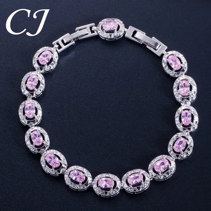 CANDICE Silver Plated Link Chain Bracelets Round Green Crystal Fashion Jewelry For Lady（Extended Clasp）