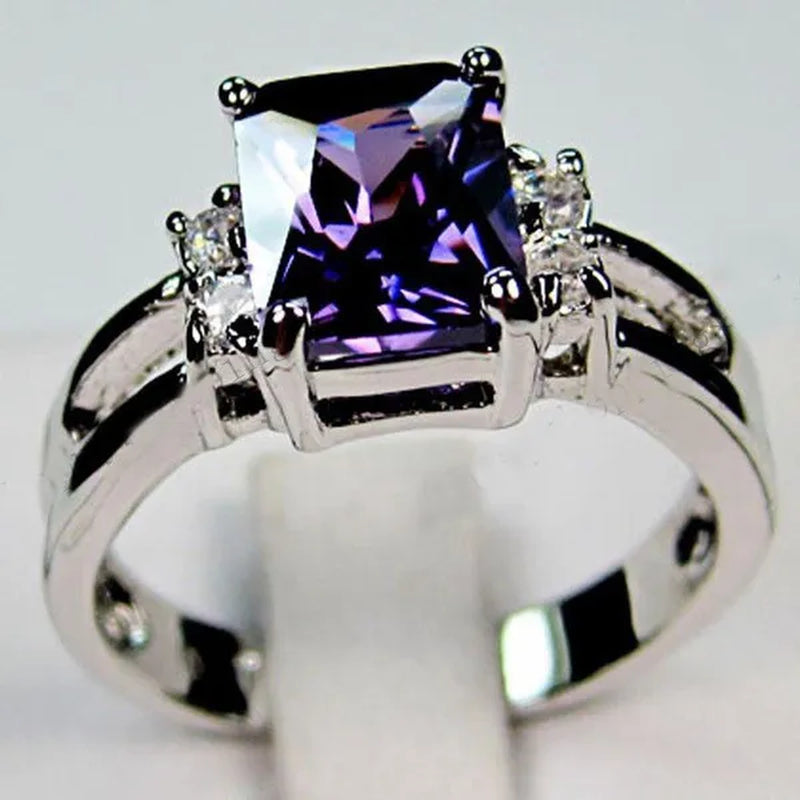 Jewelry Women 925 Silver Plated Amethyst / Red / Blue / Black Engagement Ring Size 6-11 (Choice Color and Size )