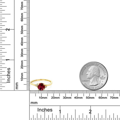 10K Yellow Gold Red Created Ruby and Diamond Accent Engagement Ring for Women (1.05 Cttw, round 6MM, Available in Size 5, 6, 7, 8, 9)