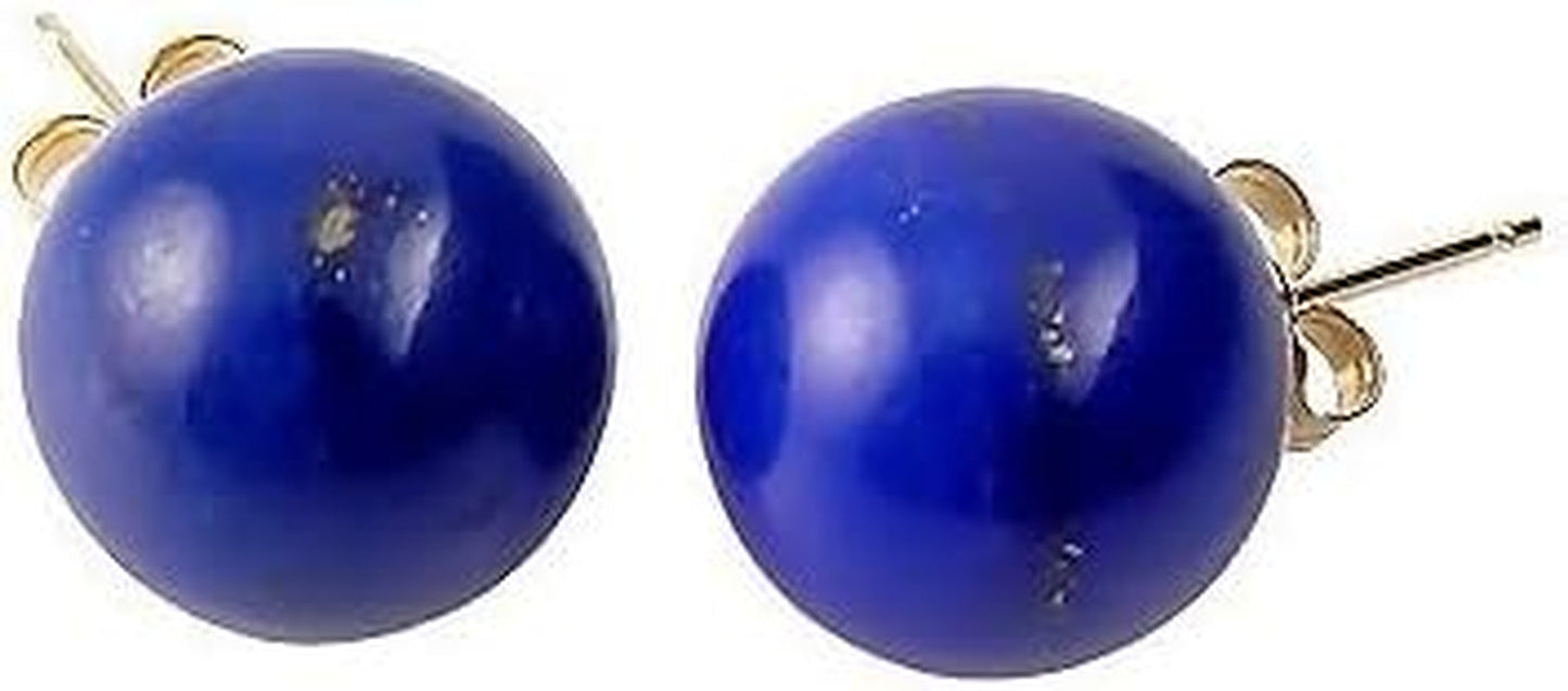 Trustmark 14K Yellow Gold 8Mm Natural Blue Lapis Lazuli Ball Stud Post Earrings