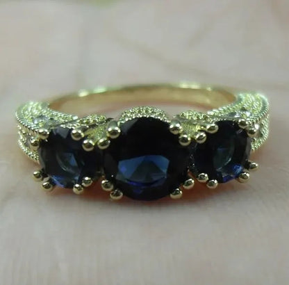 Natural 2.66CT Sapphire Diamond 14K Yellow Gold Ring Size 6-10