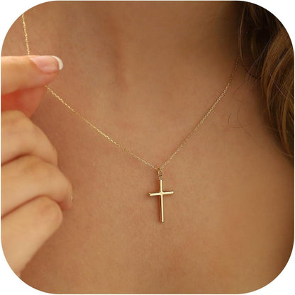 Gold Cross Necklace for Women Girls Trendy - 14K Gold Plated Layered Cross Necklace Tiny Sideway Choker CZ Necklaces for Women Trendy Faith Jewelry First Communion Gifts