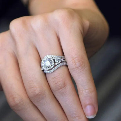 3psc Popular 925 Silver White Diamond Engagement Wedding Anniversary women's set ring size 6-10