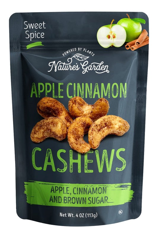 Apple Cinnamon Cashews, 4 Oz (Pack of 6) - Seasoned Roasted Cashews, Flavored Nuts Snack Pack, Organic Cinnamon Cashew, Healthy Snack Pack for Adults, Gluten Free Cashews