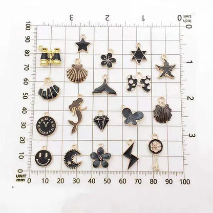 30Pcs Mixed Pattern Pink Drop Oil Fish Flower Horse Enamel Charm DIY Jewelry Bracelet Necklace Pendant Gold Tone Float Finding