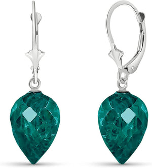 14K Solid Gold Leverback Earrings with Drop Briolette Green Sapphire Emerald Looking