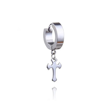 Stainless Steel Cross Ear Studs Black Sliver Earrings Ear Ring Jewelry Decoration Black Tassels Cross Unisex Hip Hop Rock Style for Women and Men 4 Styles