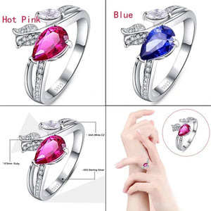 6*9Mm Pear Cut Sapphire & Ruby 925 Sterling Silver Jewelry Vintage Wedding Engagement Ring Christmas Gift Bride Engagement Anniversary Ring Size 6-10
