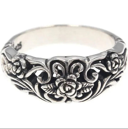 Exquisite Silver-Plated Vintage Silver Black Rose Flower Ring Bride Wedding Party Ring Couple Gift Jewelry (Size: 5-11)