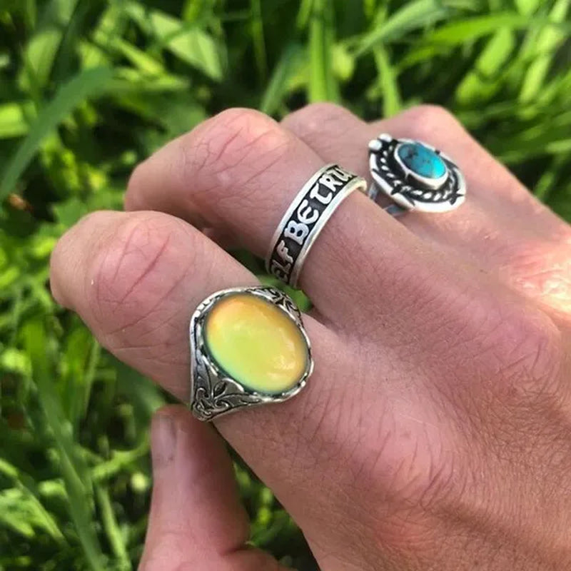 Elegant and Fashionable Retro Women'S Ring, Women'S Jewelry Accessories Inlaid with Temperature-Sensitive Change of the Color of the Main Stone, Romantic Bride Engagement Wedding Rings, Christmas, Anniversary and Birthday Gifts for Her