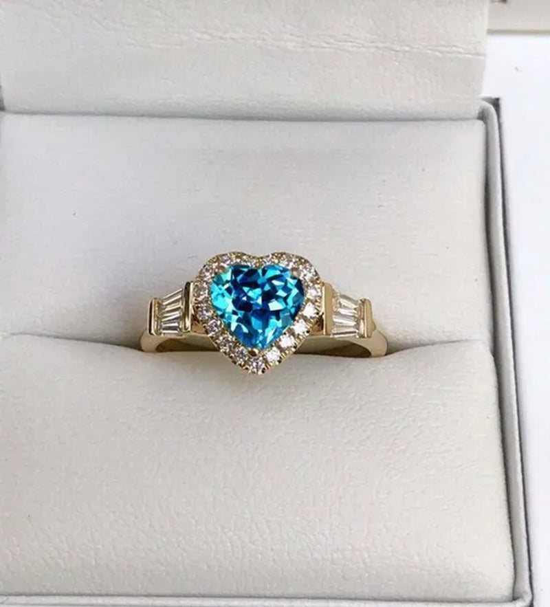 4 colors elegant and noble fashion heart-shaped zirconia ring sea blue heart-shaped inlaid ladder zirconia ring engagement wedding anniversary banquet birthday Christmas gift romantic bride wedding eternal jewelry ring (size 5-12)