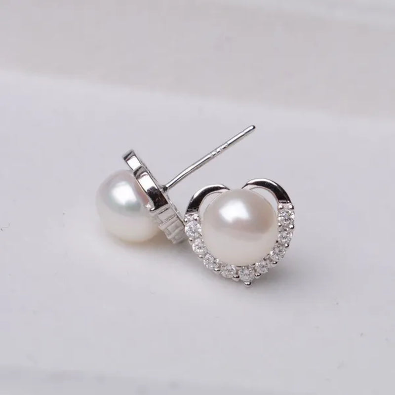 2021 Trendy Fashion Women's S925 Silver  Exquisite Pearl Heart-shaped Diamond Crystal Earrings Prevent allergy Jewelry