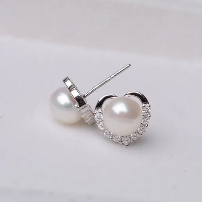 2021 Trendy Fashion Women's S925 Silver  Exquisite Pearl Heart-shaped Diamond Crystal Earrings Prevent allergy Jewelry