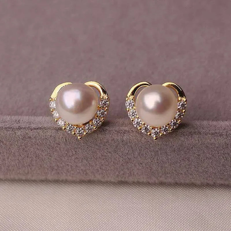 2021 Trendy Fashion Women's S925 Silver  Exquisite Pearl Heart-shaped Diamond Crystal Earrings Prevent allergy Jewelry