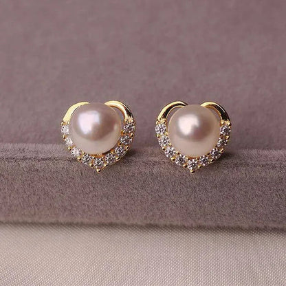 2021 Trendy Fashion Women's S925 Silver  Exquisite Pearl Heart-shaped Diamond Crystal Earrings Prevent allergy Jewelry