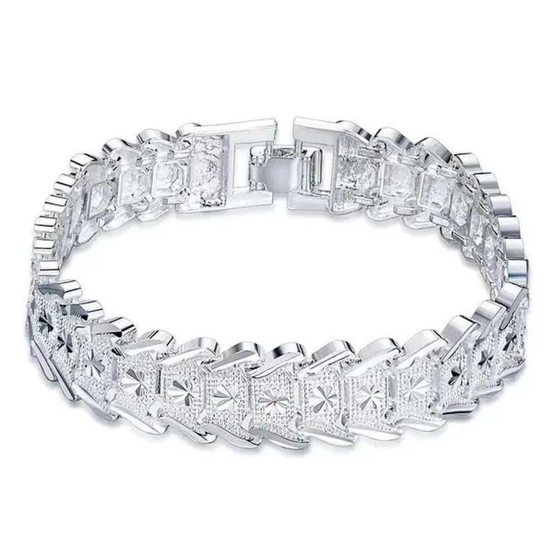 FASHION 925 Sterling Silver Men's Flower Detail Chain Bracelet