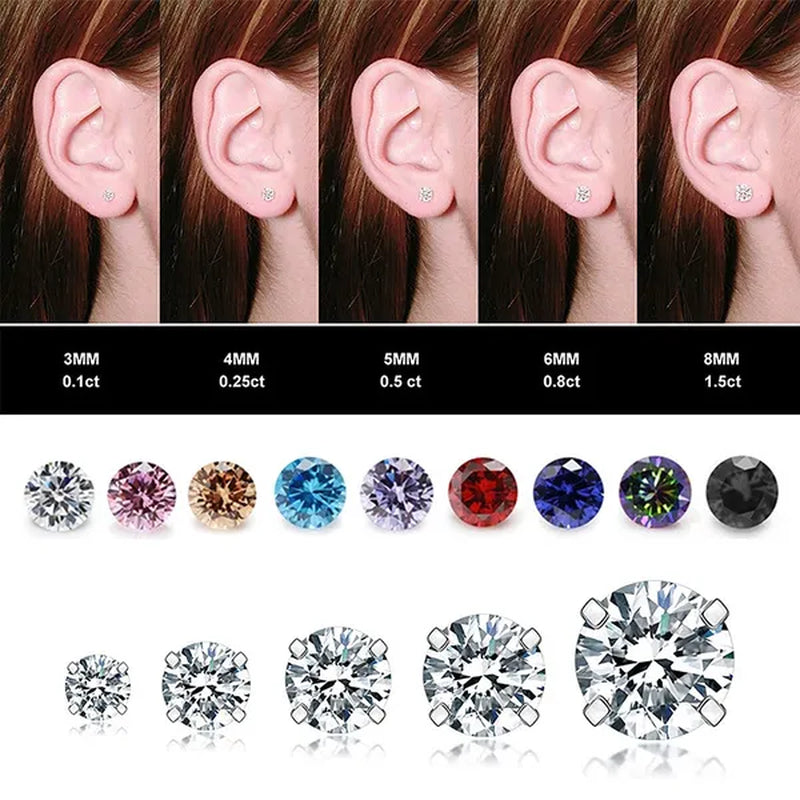 1 Pair/9 Pairs 18G Stainless Steel Ear Stud Piercing Barbell Studs Earrings round Cubic Zirconia Inlaid Body Jewelry for Women Girls Kids Christmas Present