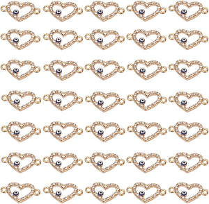 40 Pcs Evil Eye Charm Connector,Alloy Enamel Heart Shape Jewelry Pendants Decorated with White Diamond and Turquoise Double Hole Connector for DIY Bracelet Necklace Jewelry Crafts Making