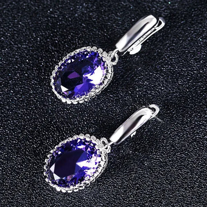 Luxury Earrings Attractive Silver Huge Purple Amethyst Engagement Wedding Earrings