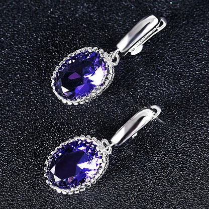Luxury Earrings Attractive Silver Huge Purple Amethyst  Engagement Wedding Earrings