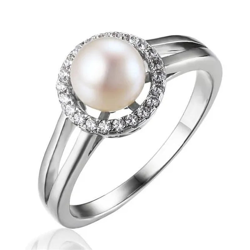 Majesty Diamonds MDS170110 White Pearl Cocktail Ring in .925 Sterling Silver - Size 7