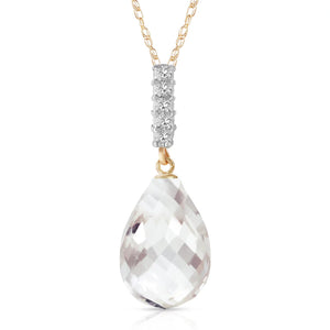 14K 20" Yellow Gold Necklace with Diamond and Briolette Drop White Topaz