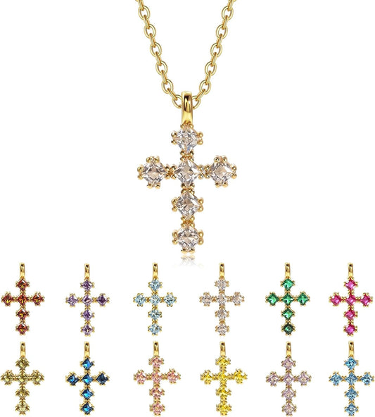 Cross Necklace for Women – 14K Gold Plated Dainty Diamond Necklaces Birthday Gift for Mothers Cubic Zirconia Faith Jewelry, First Communion, Birthstone Necklaces