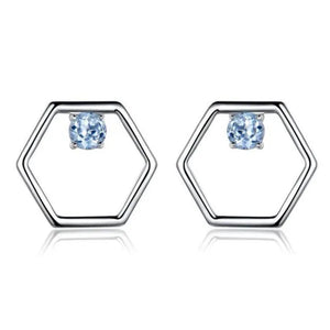 Majesty Diamonds MDS210180 round Blue Nano Topaz Hexagon Stud Earrings in 0.925 White Sterling Silver