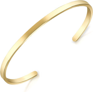 Thin Open Cuff Bracelet, Christmas Gift for Girlfriend Wife Mom, 18K Gold Plated Couples Oval Love Bracelets, Plain Polished Finish Open Cuff Bangle Jewelry Gift for Men Women
