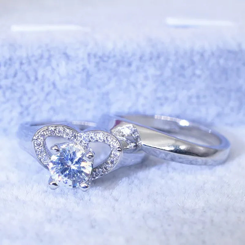 New Fashion Creative Exquisite Women'S Heart Shaped Simulation Zircon Ring Set Engagement Ring Set