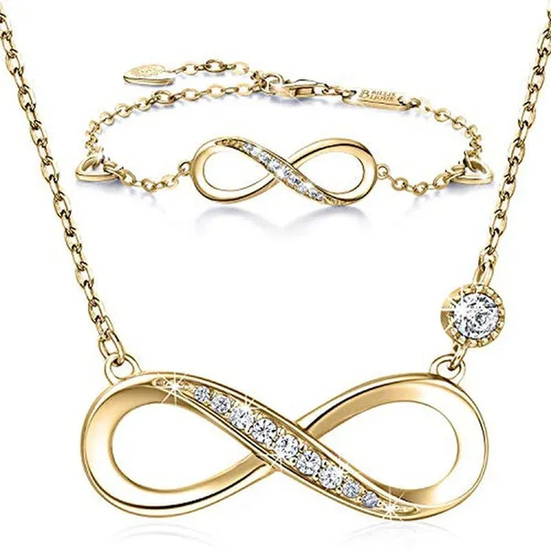 925 Sterling Silver Necklace Bracelet One Sets Forever Love” Infinity Heart Love Jewelry Sets White Gold Plated Diamond Women Necklace Gift for Mother's Day