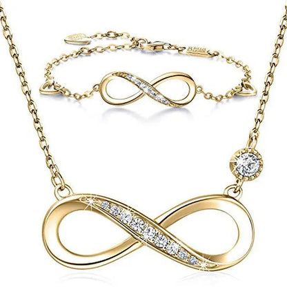 925 Sterling Silver Necklace Bracelet One Sets Forever Love” Infinity Heart Love Jewelry Sets White Gold Plated Diamond Women Necklace Gift for Mother's Day