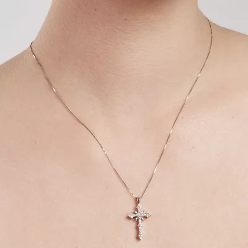 0.46 CT. T.W. Diamond Cross Pendant in 14K White Gold