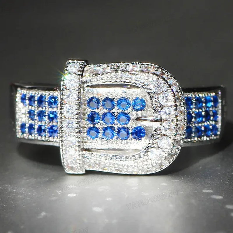 Noble  Silver White Sapphire Birthstone Gemstones Engagement Wedding Belt Ring Size 6 7 8 9 10