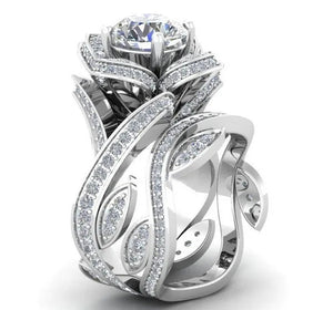 925 Sterling Silver Flower Leaf Round Cut Clear CZ Diamond 4.50CT Wedding Bridal Ring
