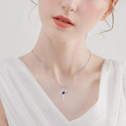 Cross Necklace for Women 925 Sterling Silver Birthstone Cross Necklace Fine Jewelry Anniversary Birthday Gifts for Her