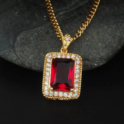 Gold Fashion Gemstone Necklace Filled Diamond Titanium Hip Hop Pendant  Necklace