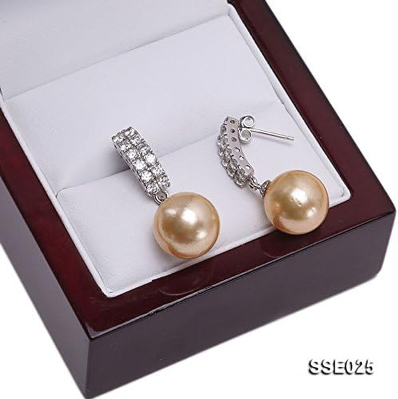 Classic Drop Earrings AAA Quality Gorgeous Genuine 12.2Mm round Golden South Sea Cultured Pearl Dangle Earrings for Women