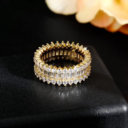 Eternity Rings 18K White Gold Plated Emerald Cut Cubic Zirconia Ring Halo Wedding Band for Women Men
