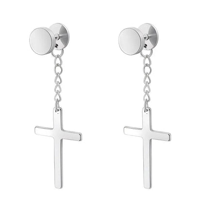Fashion Barbell Earrings Stainless Cross Earrings Stainless Steel Cross Earrings Men
