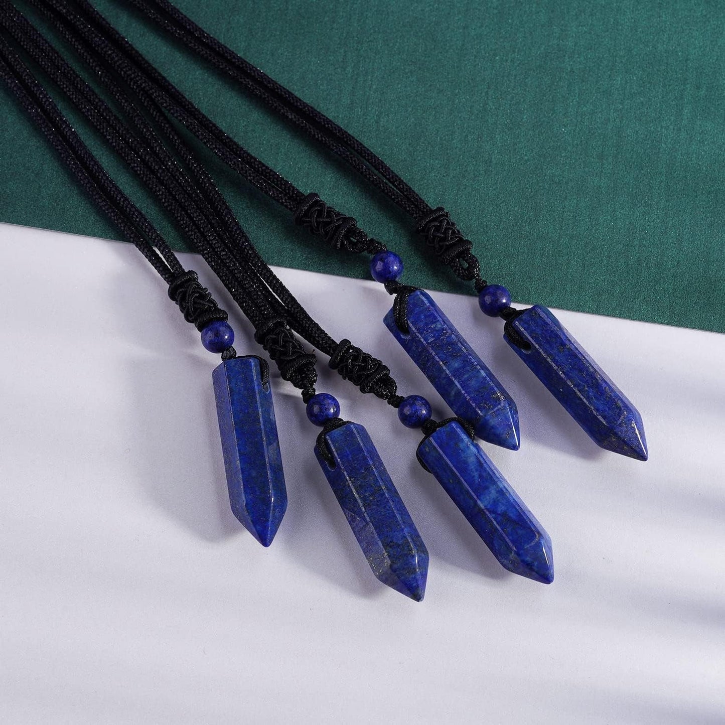Hexagonal Crystal Points Pendant Necklace Black Obsidian Healing Stone Necklace Adjustable Rope Reiki Gemstone Necklace Handmade Jewelry for Men Women