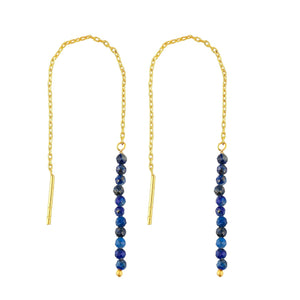 Natural Lapis Lazuli Earrings, Dainty Threader Pair, Gemstone Beads, Birthstone Crystal, Gift for Women, Chakra Energy Healing Jewelry in Gold Plated, Valentine Day Gift (Lapis Lazuli)