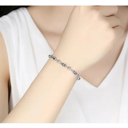 Sapphire Plated S925 Sterling Silver Bracelet Crystal Birthday Present