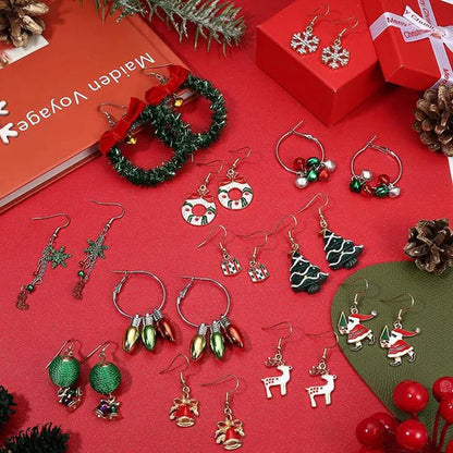 4 Pairs Christmas Earrings for Women Girls Christmas Bell Light Bulbs Hoop Earrings Christmas Tree Jingleball Snowflake Bow Flower Elk Dangle Earrings Christmas Party Jewelry Set Gift