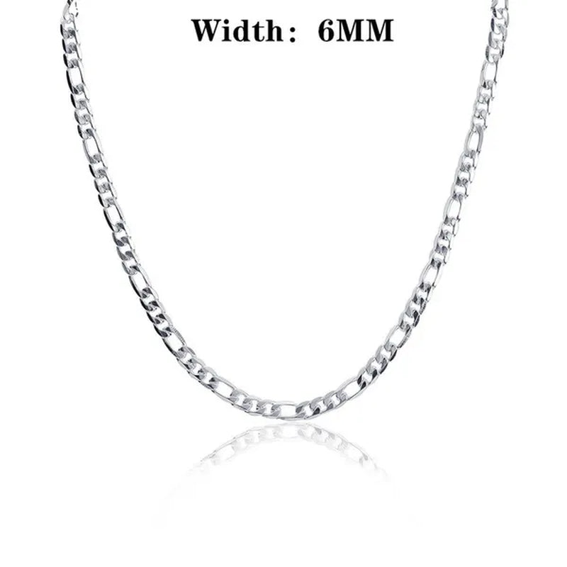Wholesale High Quality 925 Sterling Silver Fashion Jewelry 2MM/4MM/6MM/8MM Women Men 925 Solid Silver Figaro Chain Necklace 16/18/20/22/24/26/28/30 inches