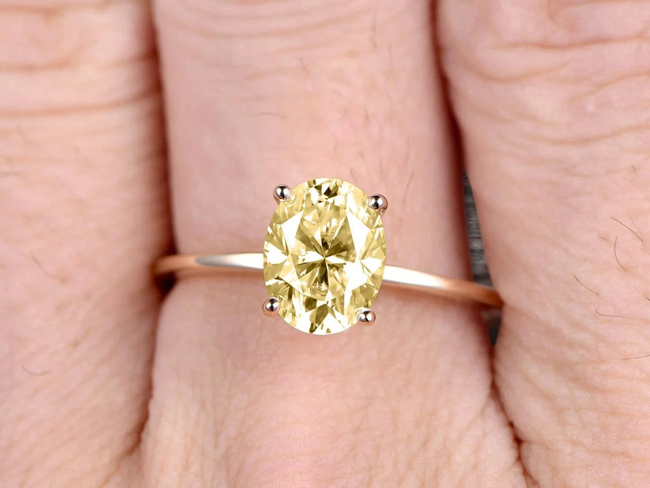 1.25 Carat Classic 8X6Mm Oval Champagne Diamond Moissanite Solitaire Engagement Ring on 10K Yellow Gold
