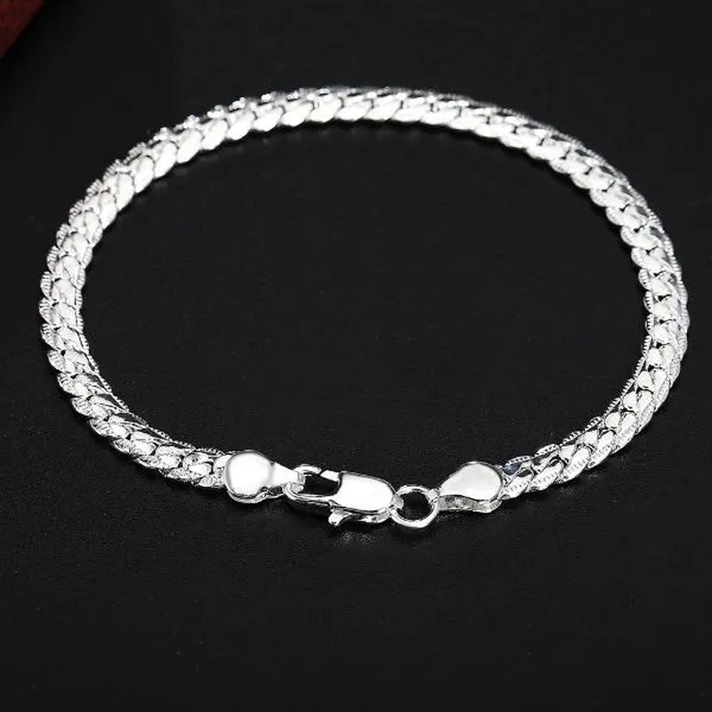 18k Gold/925 Sterling Silver Classic Flat Sideways Chain Bracelets for Women Men's Fashion Party Wedding Jewelry Gifts